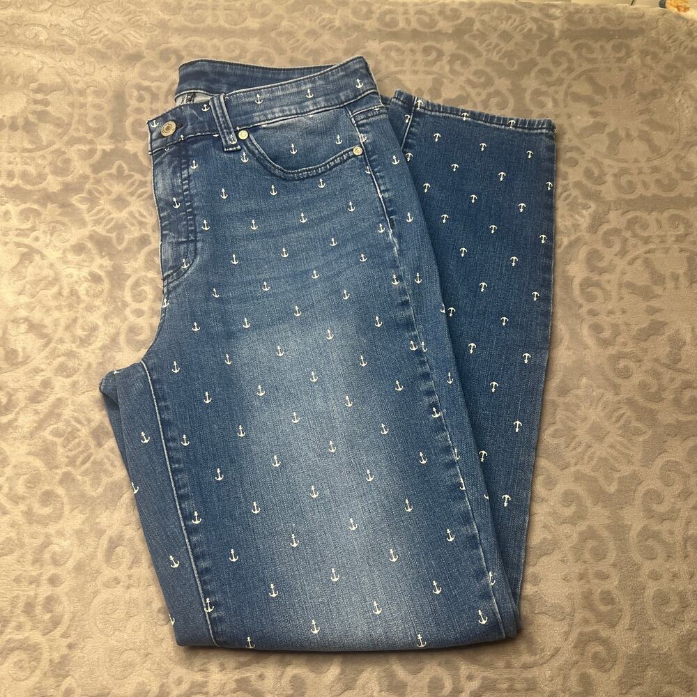 Talbots Flawless Skinny Ankle Curvy Long Anchor Print Jeans 6